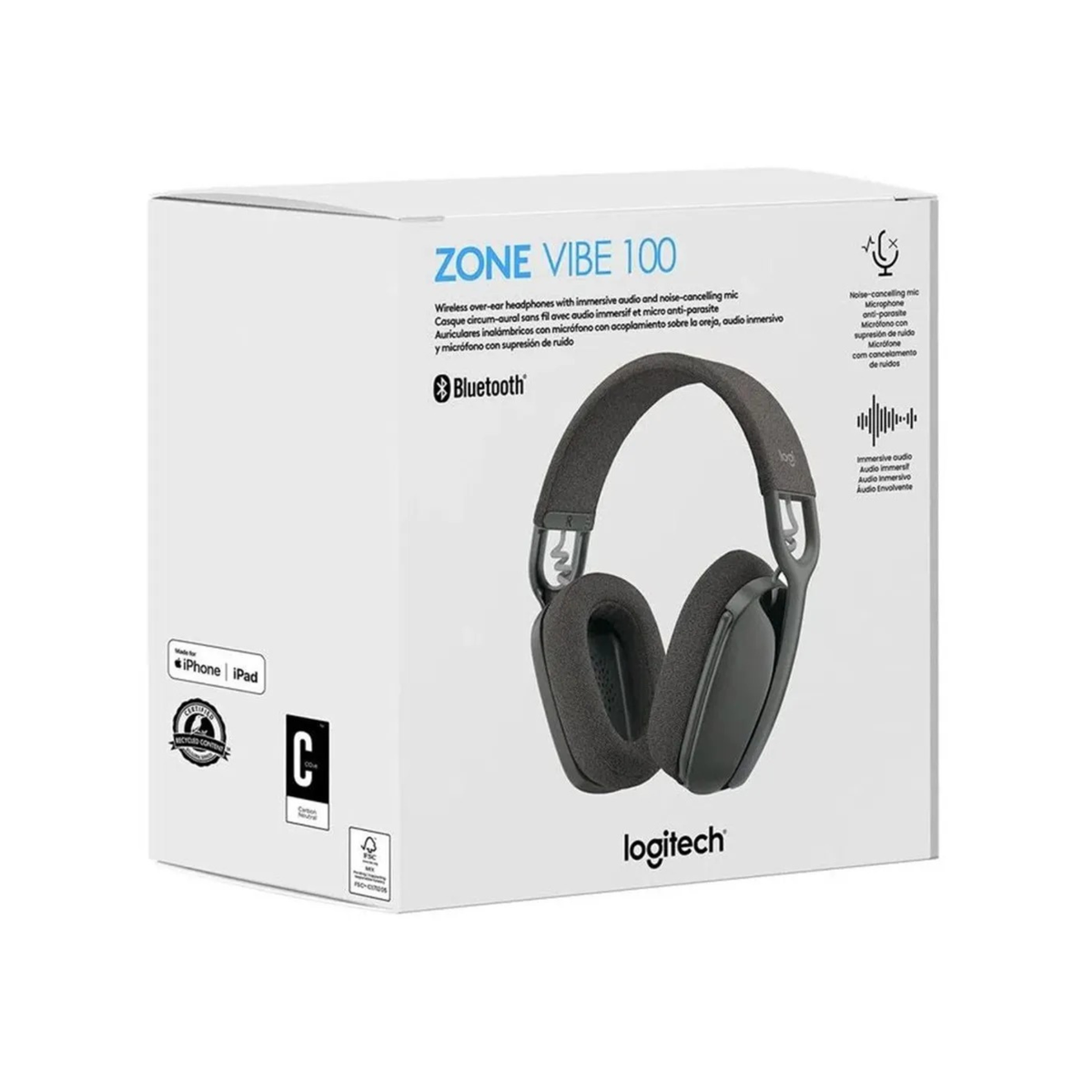 Audífonos Logitech Zone Vibe 100 Bluetooth Micrófono 40mm Graphite