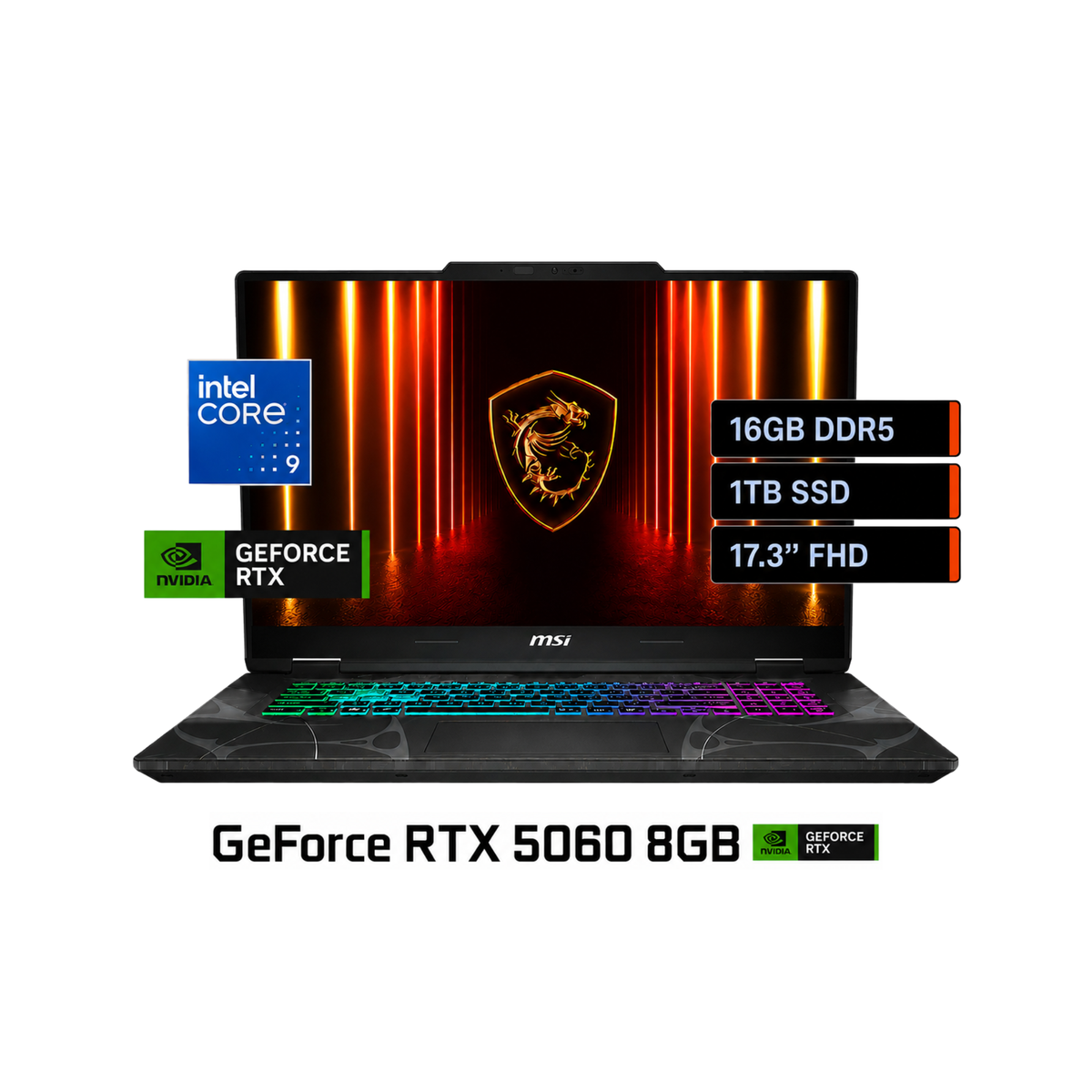 Laptop Gamer MSI Cyborg 17 B2RWFKG-067US, 17.3" FHD 144Hz, Intel Core 9 270H, 16GB DDR5, 1TB SSD, GeForce RTX 5060 8GB GDDR7