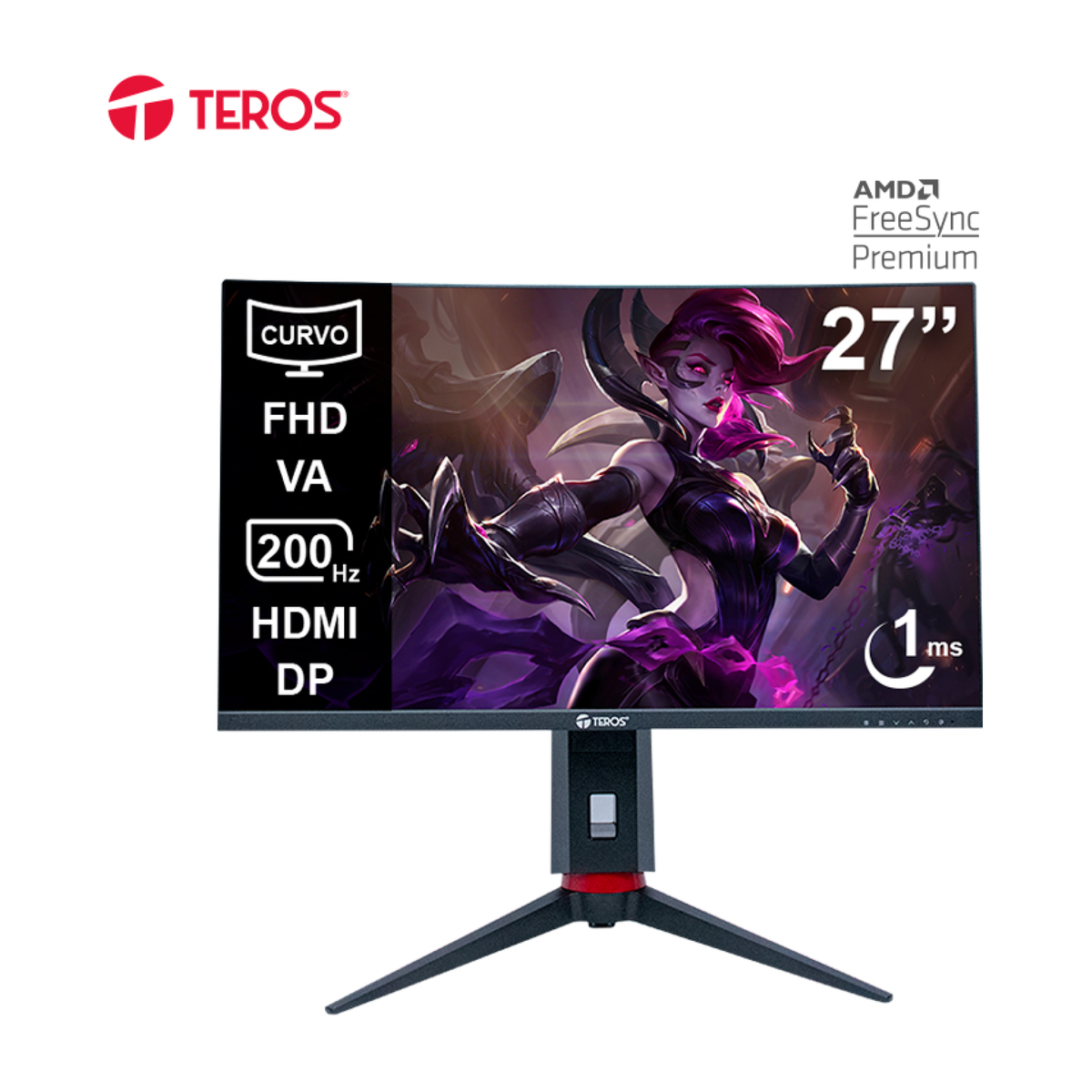 Monitor curvo gaming TEROS TE-2788G, 27" FHD VA, 200Hz, 1ms, HDMI, DP, Audio out