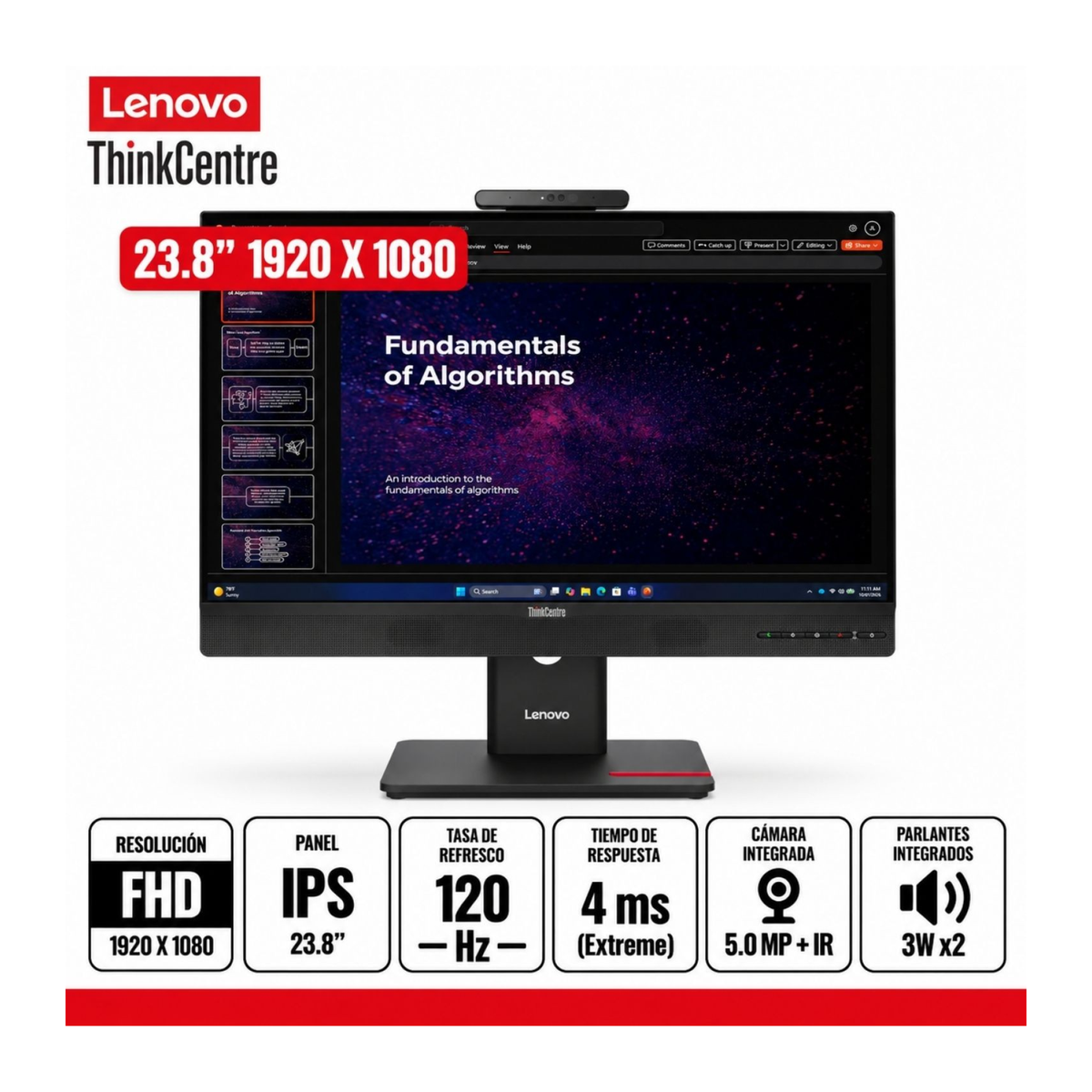 Monitor Lenovo ThinkCentre TIO24 Gen6 23.8" FHD IPS 48-120Hz, camara 5MP, Tiny-in-One