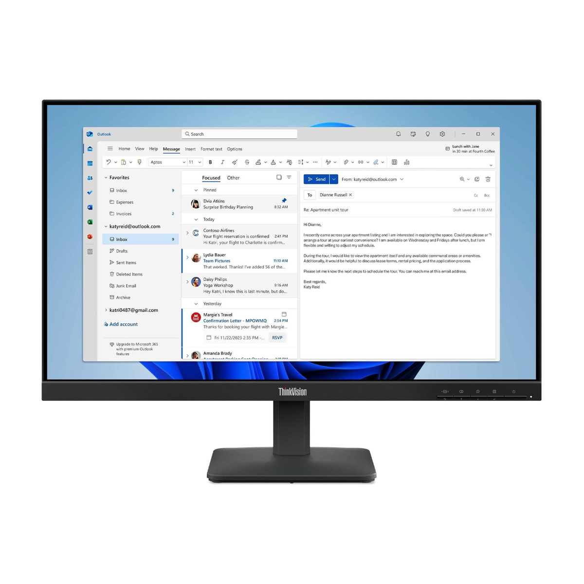 Monitor Plano Lenovo ThinkVision S24-4e, 23.8" WLED FHD IPS/HDMI/VGA